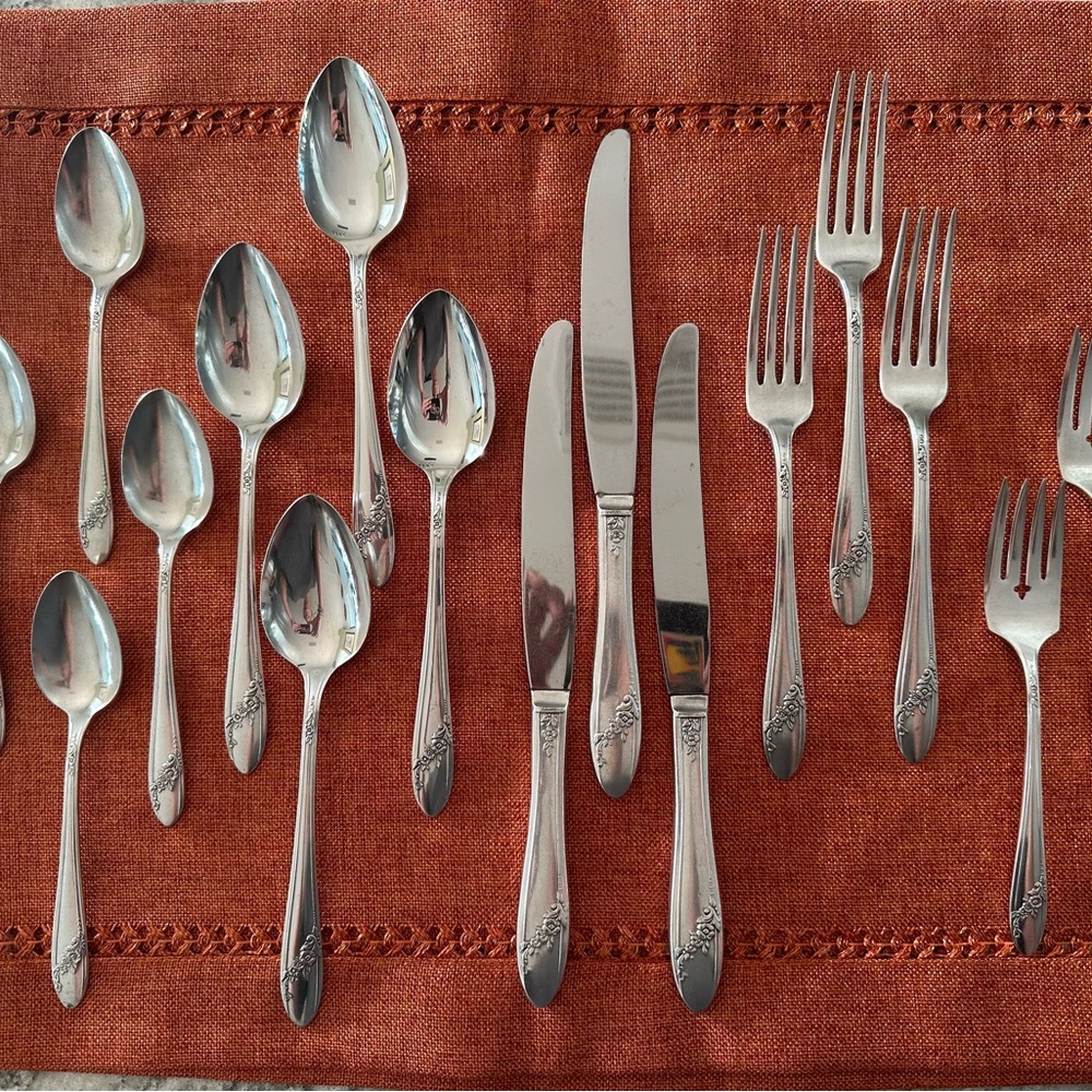 Elegant Silverplated Flatware and Serving Spoon Set